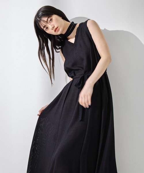 ワンピース 「STUDIOUS/ステュディオス」「チョーカー⇔ベルト2WAYワンピ」V Neck Sleeveless Mesh Dress/Vネックスリーブレスメッシュドレス/ウォッシャ…
