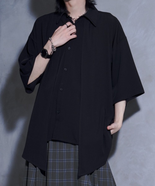 Ellno Loset【黒色コラボ】ドレープアシメレイヤードシャツ M 完売品 Ellno Loset シャツ 「黒色コラボ」ドレープアシメレイヤード