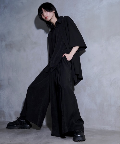 Ellno Loset【黒色コラボ】ドレープアシメレイヤードシャツ M 完売品 Ellno Loset シャツ 「黒色コラボ」ドレープアシメレイヤード