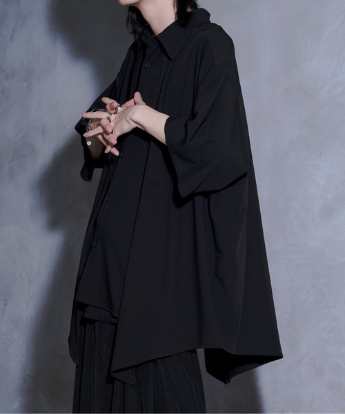 Ellno Loset【黒色コラボ】ドレープアシメレイヤードシャツ M 完売品 Ellno Loset シャツ 「黒色コラボ」ドレープアシメレイヤード