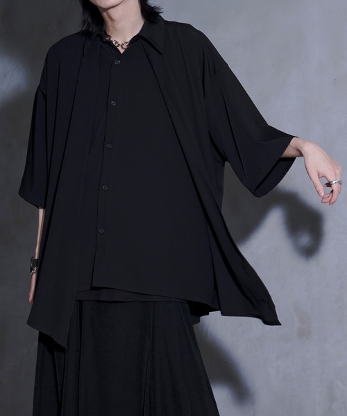 Ellno Loset【黒色コラボ】ドレープアシメレイヤードシャツ M 完売品 Ellno Loset シャツ 「黒色コラボ」ドレープアシメレイヤード
