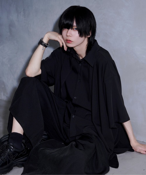 Ellno Loset【黒色コラボ】ドレープアシメレイヤードシャツ M 完売品 Ellno Loset シャツ 「黒色コラボ」ドレープアシメレイヤード
