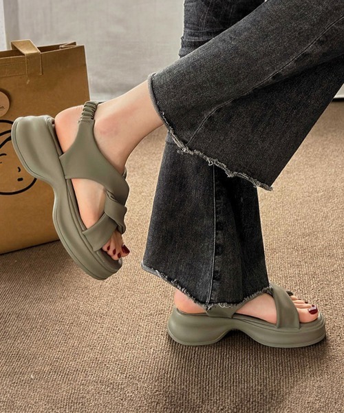 「Miniministore」 ヒールサンダル 24.0cm カーキ レディース_画像7