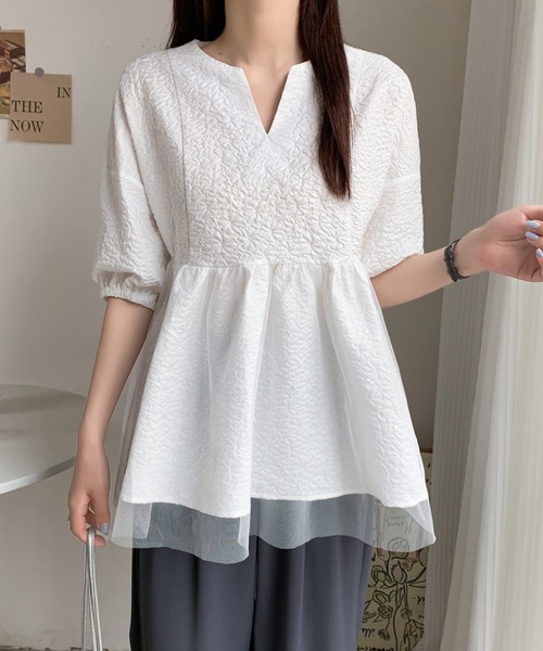 「ABITOKYO」 半袖ブラウス L ホワイト レディース_画像2