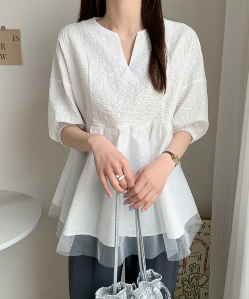 「ABITOKYO」 半袖ブラウス L ホワイト レディース_画像3