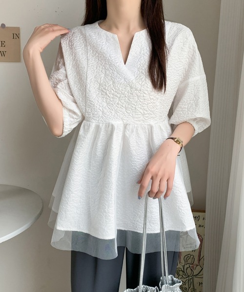 「ABITOKYO」 半袖ブラウス L ホワイト レディース_画像4