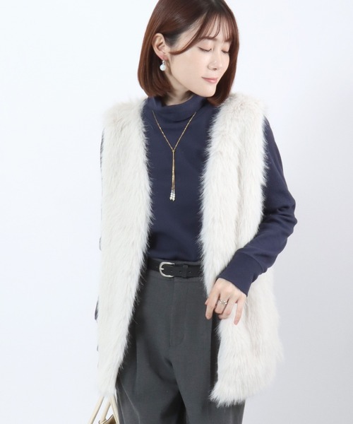 ベスト ジレ ミックスシャギー フェイクファーベスト レディース