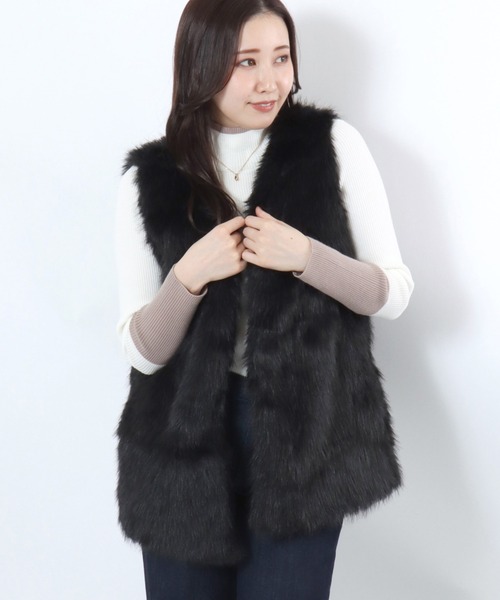 美品　LUGER ファーベスト ベスト ジレ ミックスシャギー フェイクファーベスト レディース