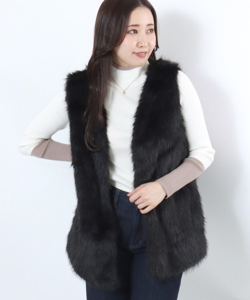 ジャザサイズ パファーベスト 90 ブラック　Sサイズ　新品・未使用品 ベスト ジレ ミックスシャギー フェイクファーベスト レディース