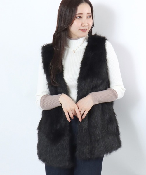ベスト ジレ ミックスシャギー フェイクファーベスト レディース