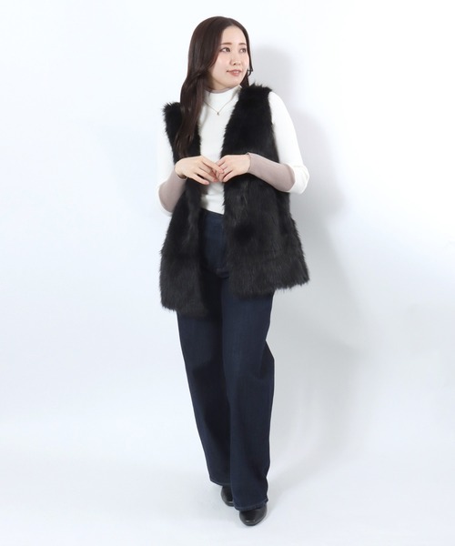 njynjy 　　ファーベスト ベスト ジレ ミックスシャギー フェイクファーベスト レディース