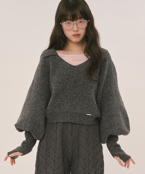 loin nuit ニット セーター sequin volume sleeve knit / スパンコール