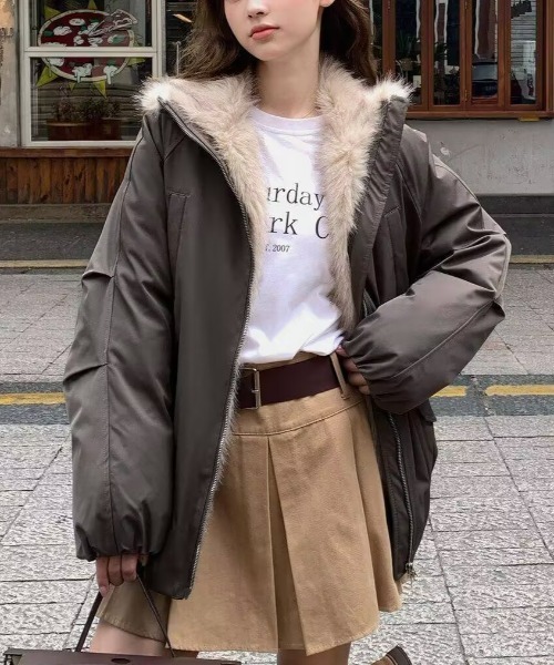 FAVORITO ブルゾン アウター 襟ファー付きジップスジャケット