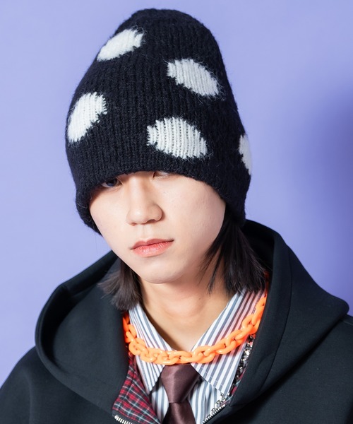 ニット帽 ニットキャップ レディース an meets zakka 大粒ドット柄
