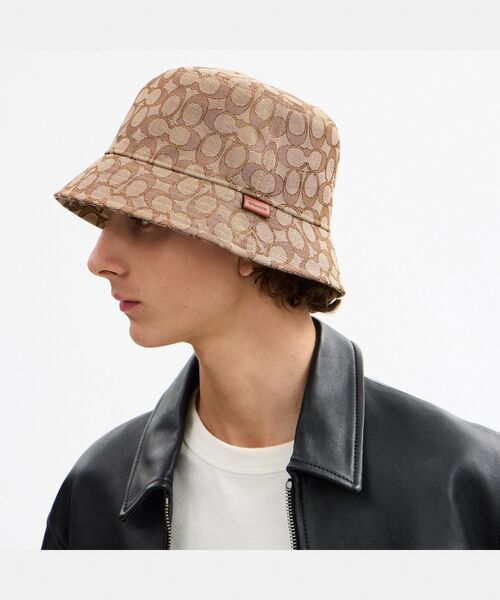 【レア新品】COACHコーチ キャップ 牛革シグネチャージャカードハット男女共用 COACH（コーチ） 帽子 ハット シグネチャー ジャカード バケット