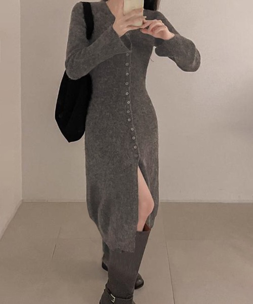 ★マメクロゴウチ　ニット　ロングワンピース　Ｖネック ☆マメクロゴウチ ニット ロングワンピース Vネック マメクロゴウチ