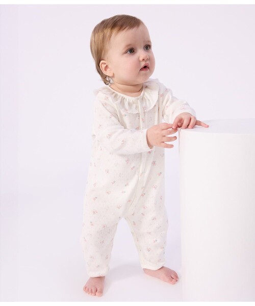 PETIT BATEAU（プチバトー） ベビー服 ロンパース フラワープリント足 