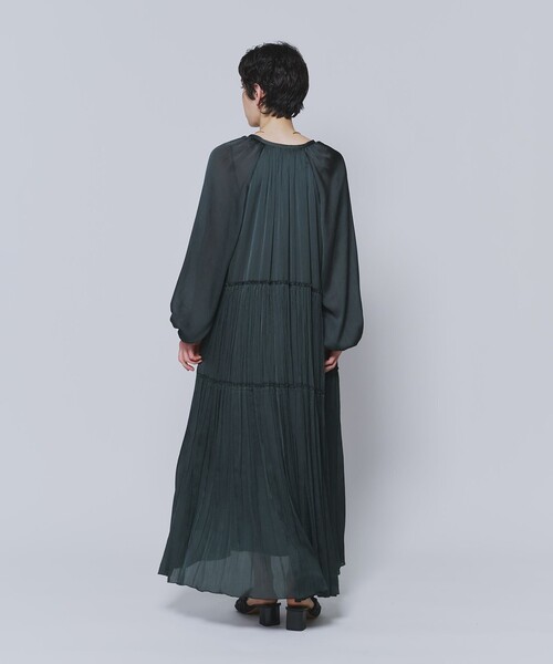ドレス 楊柳サテンプリーツワンピースの画像