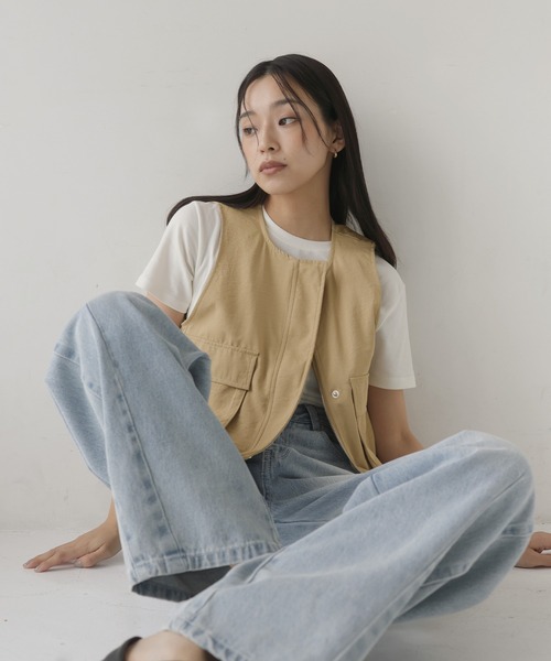 hellam（ヘラム） ベスト ジレ ビッグポケットショートベスト