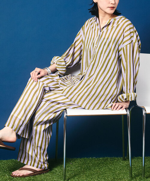 sara malika サラマリカ　刺繍コットンブラウス　ヌキテパ sara mallika（サラ マリカ） ブラウス シャツ Cotton Wave Stripe