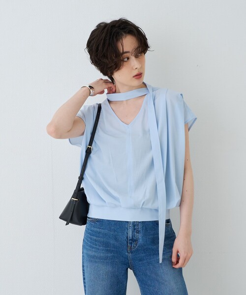 ROUGE VIF Sophie ブラウス シャツ 半袖 タイ付きドレープタックV 