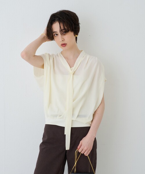 ROUGE VIF Sophie ブラウス シャツ 半袖 タイ付きドレープタックV 