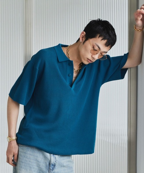 「soerte」 7分袖ニット 1 ブルー メンズ_画像7