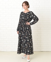 FUSSED ジャガード ワンピース ドレス フレア 襟付き 花柄 長袖 FUSSED