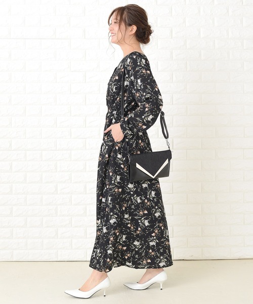 Lace Ladies ワンピース 花柄フレア 長袖ロングワンピース