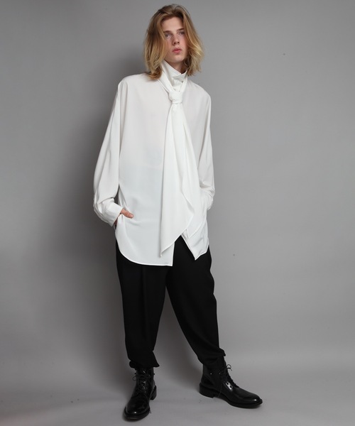 トップス ato Crepe de Chine SCARF SHIRTS/WHITE ATO（アトウ） ato Crepe de Chine SCARF SHIRTS/WHITE シャツ Crepe