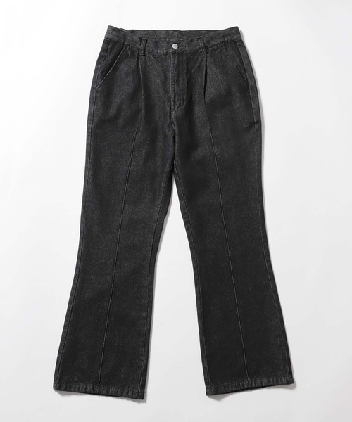 パンツ デニム ジーンズ デニムピンタックフレアパンツ ワイドレッグ 
