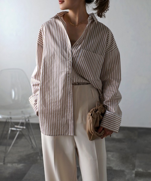 定価38,500円　美品　JOSEPH　コクーン　コットン　ストライプ　ブラウス 洗える】コットンアセVis ストライプ シャツカラー ブラウス