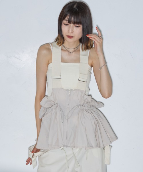 leimn ベスト ジレ 夏 ドロストサスペンダートップス レディース