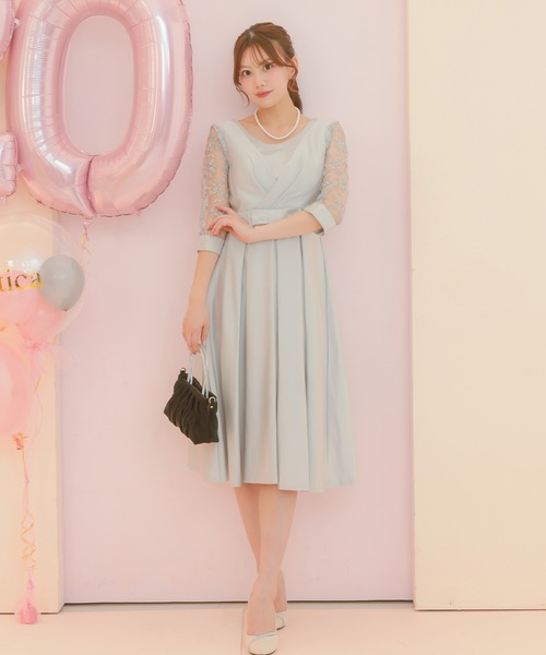 ★sana　DRESSPRODUTION カットドレス W301DG Retica（レティカ） ドレス パーティードレス 二次会 サテン生地