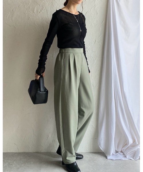 She's Closet スラックス パンツ ハイウエストタック入りワイド