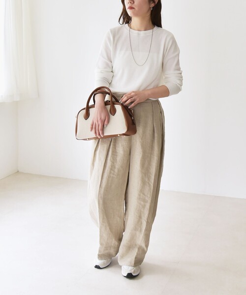 tシャツ quaranciel:「洗濯機可能」ワッフル クルーネック ラウンドヘム カットソー レディース quaranciel:〈洗濯機可能〉ワッフル クルーネック ラウンドヘム