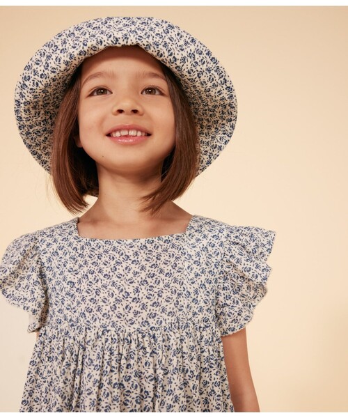 独特な 【送料無料】 PETIT BATEAU ダブルガーゼフラワープリント ワンピース ワンピース