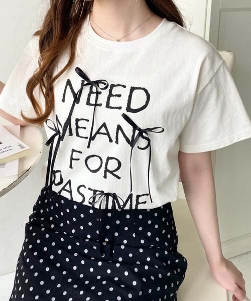 tシャツ リボン付きロゴプリント半袖Tシャツ レディース : ZOZOTOWN