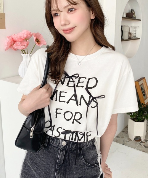 tシャツ リボン付きロゴプリント半袖Tシャツ レディース : ZOZOTOWN