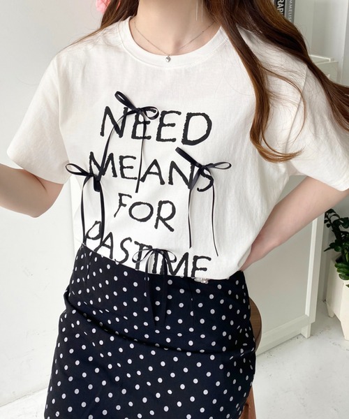 tシャツ リボン付きロゴプリント半袖Tシャツ レディース : ZOZOTOWN