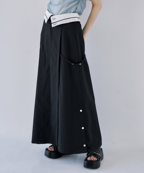 UNITED TOKYO ロングスカート　ブラック 2wayハイウエストロングスカート(1 GREY): : ウィメンズ