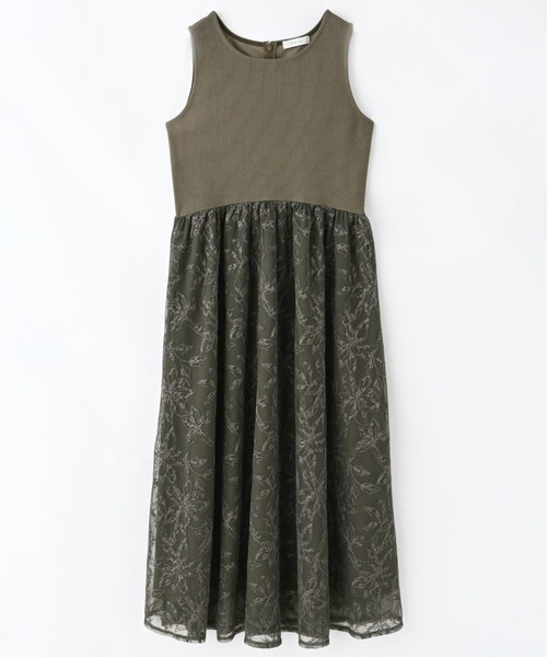 ワンピース クロスステッチ刺繍ドッキングワンピース「低身長・小柄  