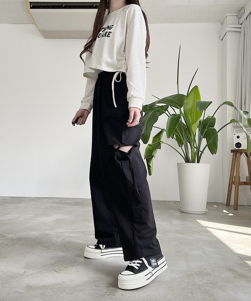 Nana ワイドパンツ パンツ スリットダメージパンツ レディース