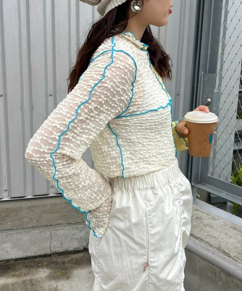 tシャツ 「HELLO.SANFRANCISCO」コラボ配色レースメロウTEE レディース HELLO.SANFRANCISCO tシャツ 「HELLO.SANFRANCISCO」コラボ配色