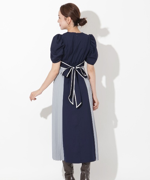 バイカラーVネックワンピースエレガント夏 And Couture ワンピース 配色パイピングVネックワンピース