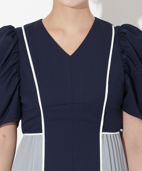 And Couture ワンピース 配色パイピングVネックワンピース