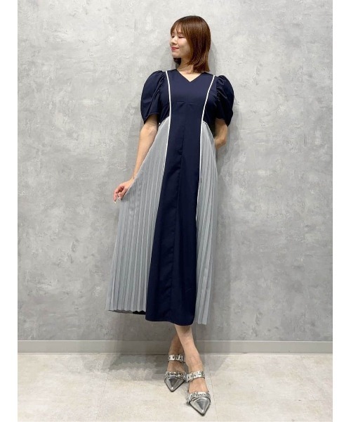 美品！diagramの配色ワンピース AND COUTURE ワンピース 配色パイピングVネックワンピース