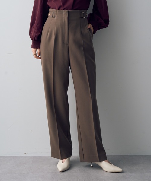 パンツ スラックス サイドベルテッドパンツ レディース : 85725278 