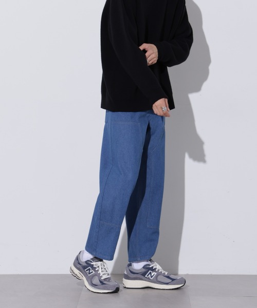 メンズ デニムパンツ ストレートパンツ 個性派 大きめ H00272 Apo（s）ture ジーンズ THOM-002/デニムダブルニーストレート