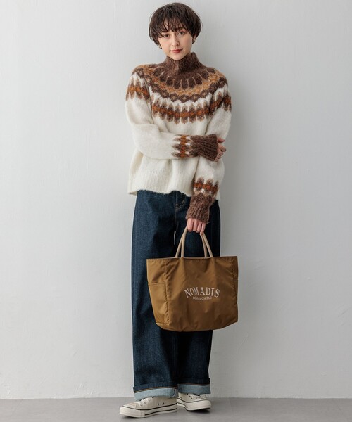 ニット セーター シャギージャガード タートルネック レディース